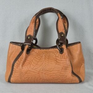 Vintage Fossil Leather Handbag – Orange Embossed Leaf Pattern